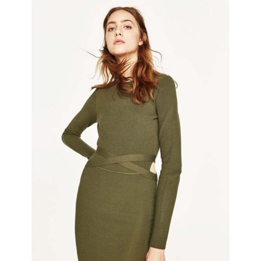 ZARA Knit Cutout Back Midi Dress Women's Size M - Picture 2 of 16